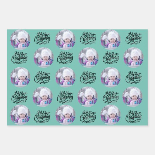 Frohe Weihnachts Custom Foto Set von 3 Geschenkpapier Set (Vorderseite 3)