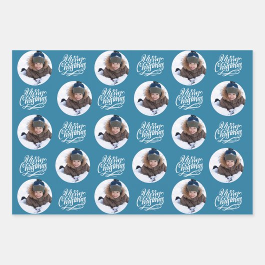 Frohe Weihnachts Custom Foto Set von 3 Geschenkpapier Set (Vorderseite)