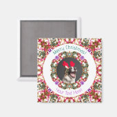 Frohe Weihnachts Custom Foto Text Jolly Green Red Magnet (Vorderseite/Rückseite)