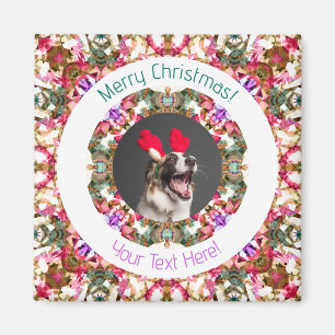 Frohe Weihnachts Custom Foto Text Jolly Green Red Magnet