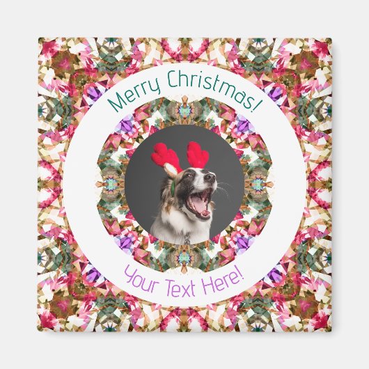 Frohe Weihnachts Custom Foto Text Jolly Green Red Magnet (Vorne)