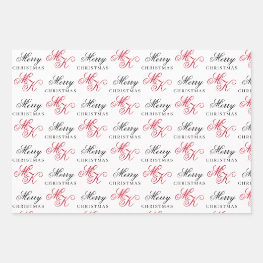 Frohe Weihnachts Custom Monogram Initials Xmas Geschenkpapier Set (Vorderseite 3)
