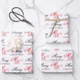 Frohe Weihnachts Custom Monogram Initials Xmas Geschenkpapier Set