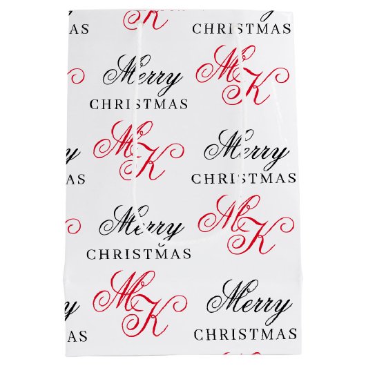 Frohe Weihnachts Custom Monogram Initials Xmas Mittlere Geschenktüte (Rückseite)