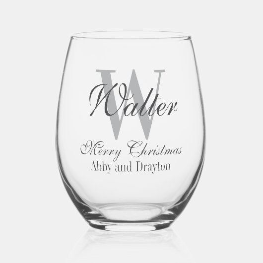 Frohe Weihnachts Custom Monogram Weinglas Ohne Stiel (Vorderseite)