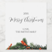 Frohe Weihnachts Custom Pine mit Berries Hochzeit Weinetikett (Einzelnes Label)