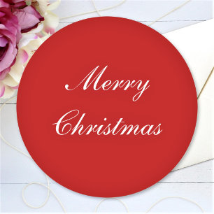 Frohe Weihnachts Custom Text Simple Red Chic Runder Aufkleber