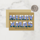 Frohe Weihnachts Cut Out Blue Gold Mitteilungskarte (Vorderseite/Rückseite Beispiel)
