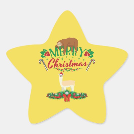 Frohe Weihnachts-Cute Llama mit einem schlafenden Stern-Aufkleber (Vorderseite)