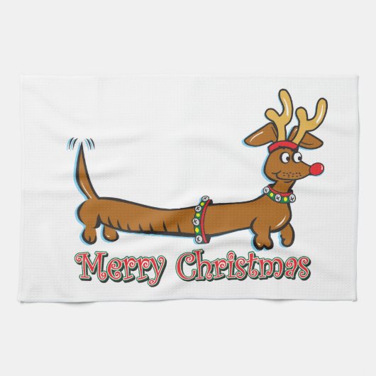 Frohe Weihnachts-Dackel Handtuch (Horizontal)