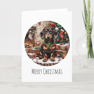 Frohe Weihnachts-Dackel Hunde Elf Feiertagskarte