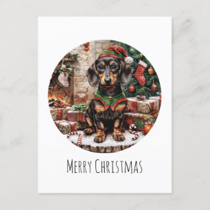 Frohe Weihnachts-Dackel Hunde Elf Feiertagspostkarte
