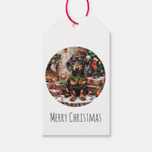 Frohe Weihnachts-Dackel Hunde Elf Geschenkanhänger (Vorderseite)