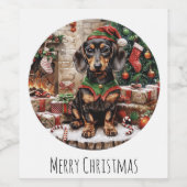 Frohe Weihnachts-Dackel Hunde Elf Weinetikett (Einzelnes Label)