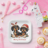 Frohe Weihnachts-Dackel Hunde Pappteller (Party)