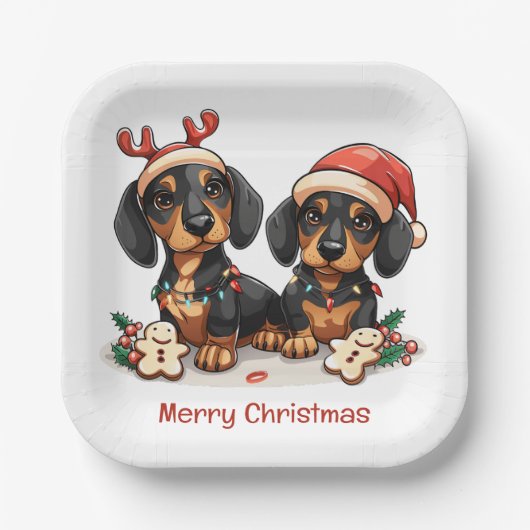 Frohe Weihnachts-Dackel Hunde Pappteller (Vorderseite)