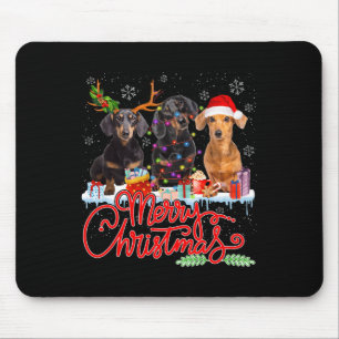 Frohe Weihnachts-Dackel Hunde Santa Reindeer Ligh Mousepad
