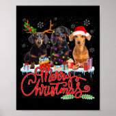 Frohe Weihnachts-Dackel Hunde Santa Reindeer Ligh Poster (Vorne)
