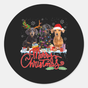 Frohe Weihnachts-Dackel Hunde Santa Reindeer Ligh Runder Aufkleber