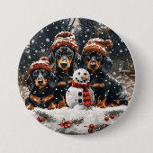Frohe Weihnachts-Dackel Hunde Snowman Button (Vorderseite)
