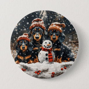 Frohe Weihnachts-Dackel Hunde Snowman Button