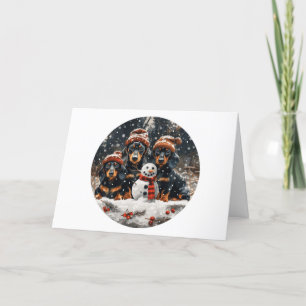 Frohe Weihnachts-Dackel Hunde Snowman Feiertagskarte