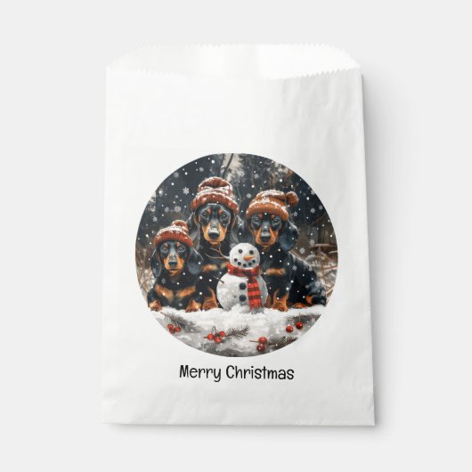 Frohe Weihnachts-Dackel Hunde Snowman Geschenktütchen (Vorderseite)