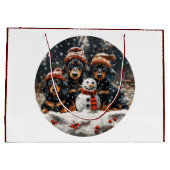 Frohe Weihnachts-Dackel Hunde Snowman Große Geschenktüte (Rückseite)