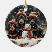 Frohe Weihnachts-Dackel Hunde Snowman Keramik Ornament (Vorne)