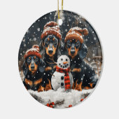 Frohe Weihnachts-Dackel Hunde Snowman Keramik Ornament (Links)
