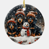 Frohe Weihnachts-Dackel Hunde Snowman Keramik Ornament (Hinten)