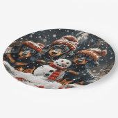Frohe Weihnachts-Dackel Hunde Snowman Pappteller (Schrägansicht)