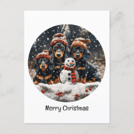 Frohe Weihnachts-Dackel Hunde Snowman Postkarte