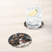 Frohe Weihnachts-Dackel Hunde Snowman Runder Pappuntersetzer (Vor Ort)