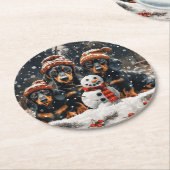 Frohe Weihnachts-Dackel Hunde Snowman Runder Pappuntersetzer (Angewinkelt)
