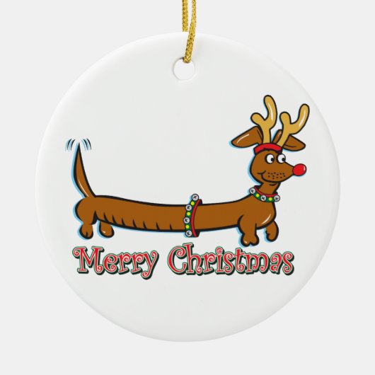Frohe Weihnachts-Dackel Keramik Ornament (Vorne)