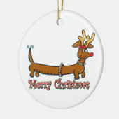 Frohe Weihnachts-Dackel Keramik Ornament (Links)