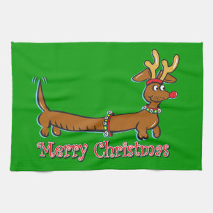 Frohe Weihnachts-Dackel Küchentuch