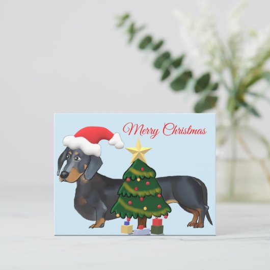 Frohe Weihnachts-Dackel mit Tree Card Postkarte (Stehend Vorderseite)