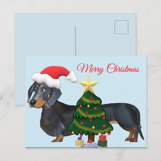 Frohe Weihnachts-Dackel mit Tree Card Postkarte (Vorne/Hinten)
