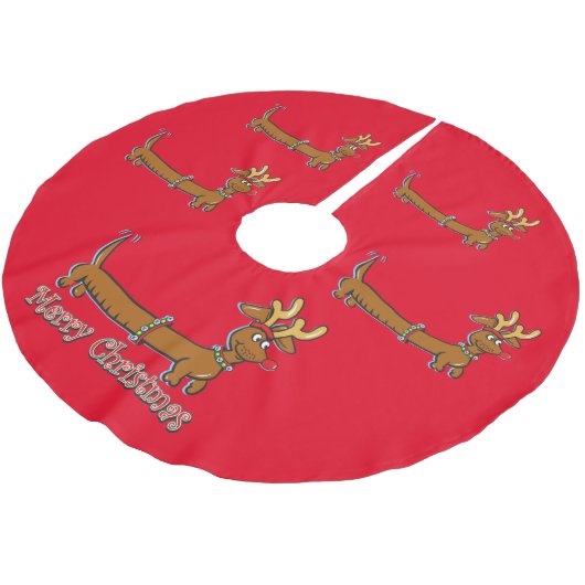 Frohe Weihnachts-Dackel Polyester Weihnachtsbaumdecke (Schrägansicht)