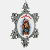 Frohe Weihnachts-Dackel: Wasserfarbe Schneeflocken Zinn-Ornament (Links)