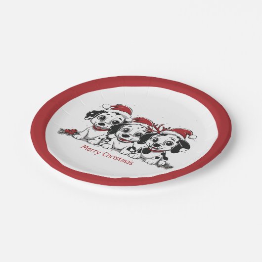 Frohe Weihnachts-Dalmatiner-Hunde Pappteller (Schrägansicht)