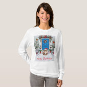 Frohe Weihnachts-dekorierte Haus mit Santa Kitty T-Shirt (Vorne ganz)
