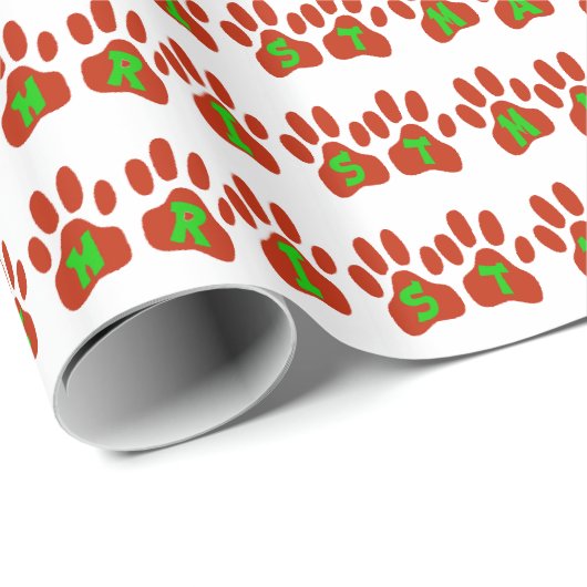 Frohe Weihnachts Dog Paw Prints Geschenkwrap Geschenkpapier (Rolleneckpunkt)