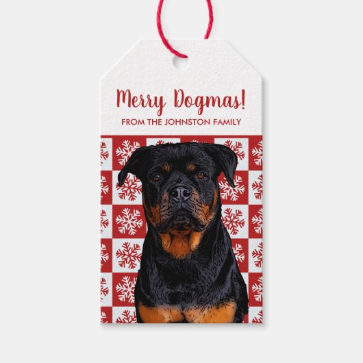 Frohe Weihnachts Dogmas Rottweiler Festival Red Geschenkanhänger (Vorderseite)