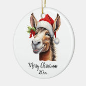 Frohe Weihnachts-Donkey in Weihnachtsmannmütze Hol Keramik Ornament (Links)