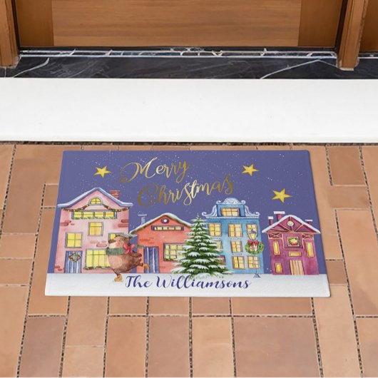 Frohe Weihnachts-Dorf Szene Urlaub Fußmatte