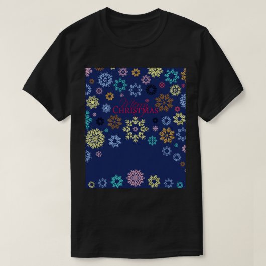 Frohe Weihnachts Dunkelblau Multicolored Schneeflo T-Shirt (Design vorne)