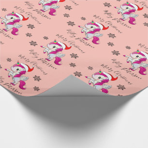 Frohe Weihnachts-Einhorn & Schneeflocken personali Geschenkpapier